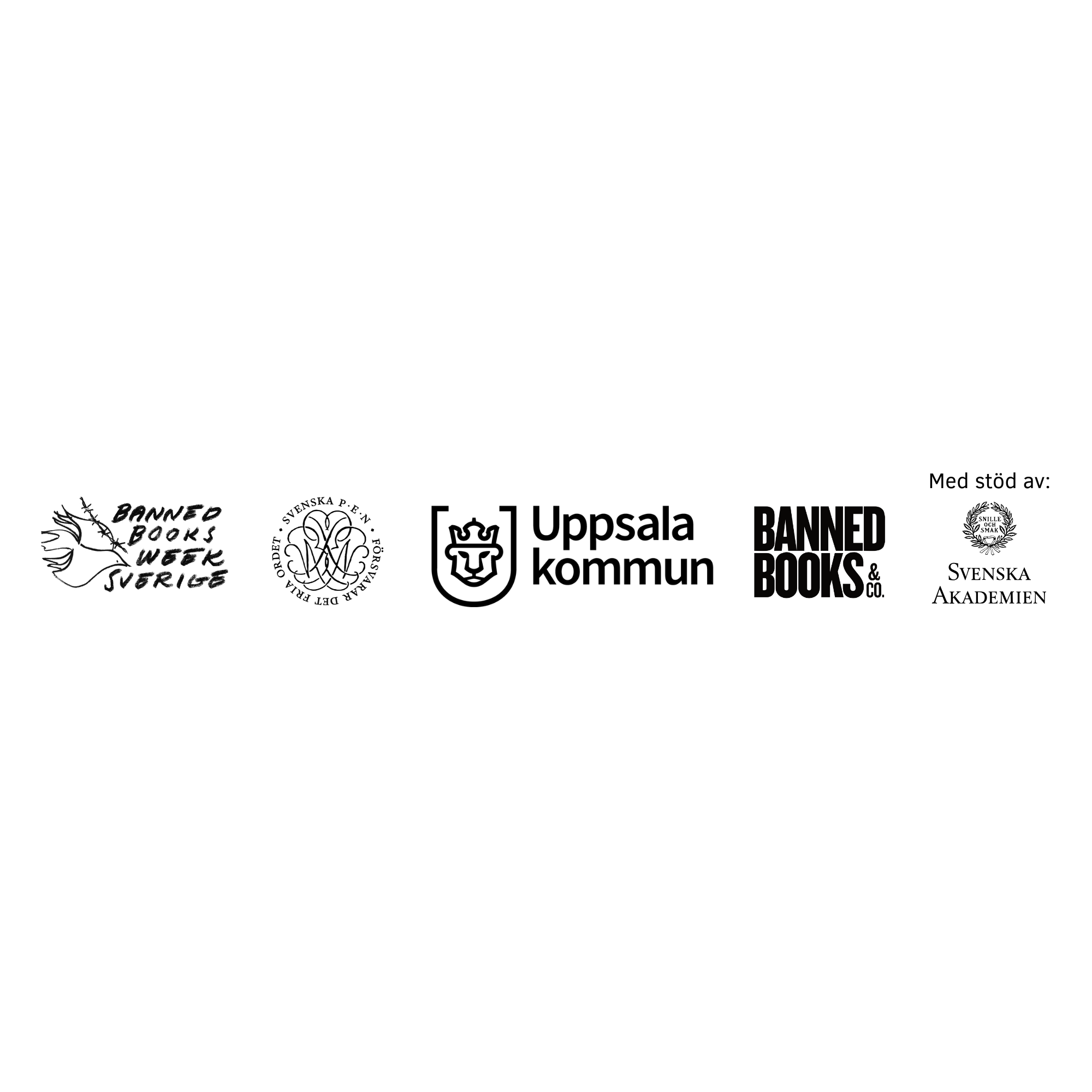 Banned Books Week Sverige, Svenska PEN, Uppsala kommun och Banned Books & Co. Med stöd av Svenska Akademien.